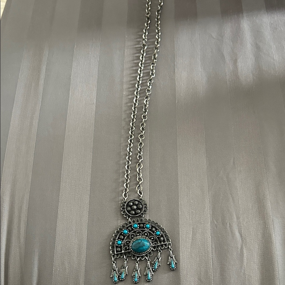 Silver-Tone Necklace with Turquoise Accents
